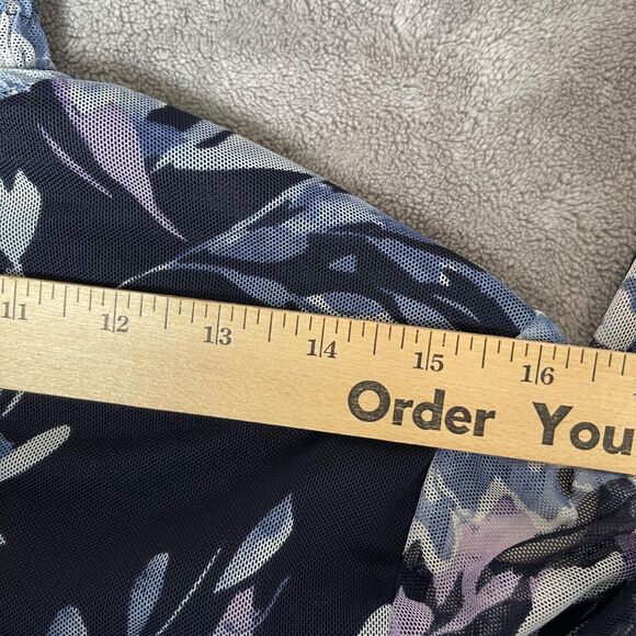 En Focus Studio Dress Womens 8 Navy Blue Purple Floral Smocked Mock Neck - Picture 10 of 16